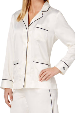 Lauren Ralph Lauren Ivory/Navy French Riviera Contrast-Piping Pajama Set thumbnail 3