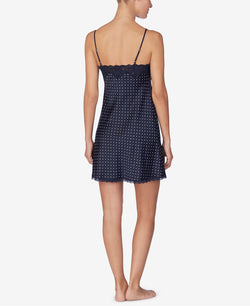 Lauren Ralph Lauren Lace-trim Satin Chemise Nightgown Navy Prt thumbnail 2