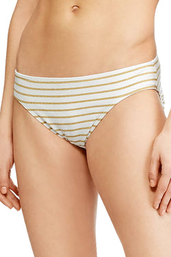Lauren Ralph Lauren Metallic Stripe Bikini Bottom in White/Gold thumbnail 4