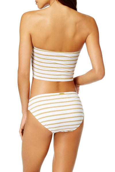 Lauren Ralph Lauren Metallic Stripe Bikini Bottom in White/Gold