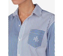 Lauren Ralph Lauren Mixed-stripe Top And Capri Pants Cotton Pajama Set Blue Stp thumbnail 2