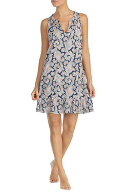 Lauren Ralph Lauren Navy Paisley Printed Cotton Classic Knits Nightgown thumbnail 1