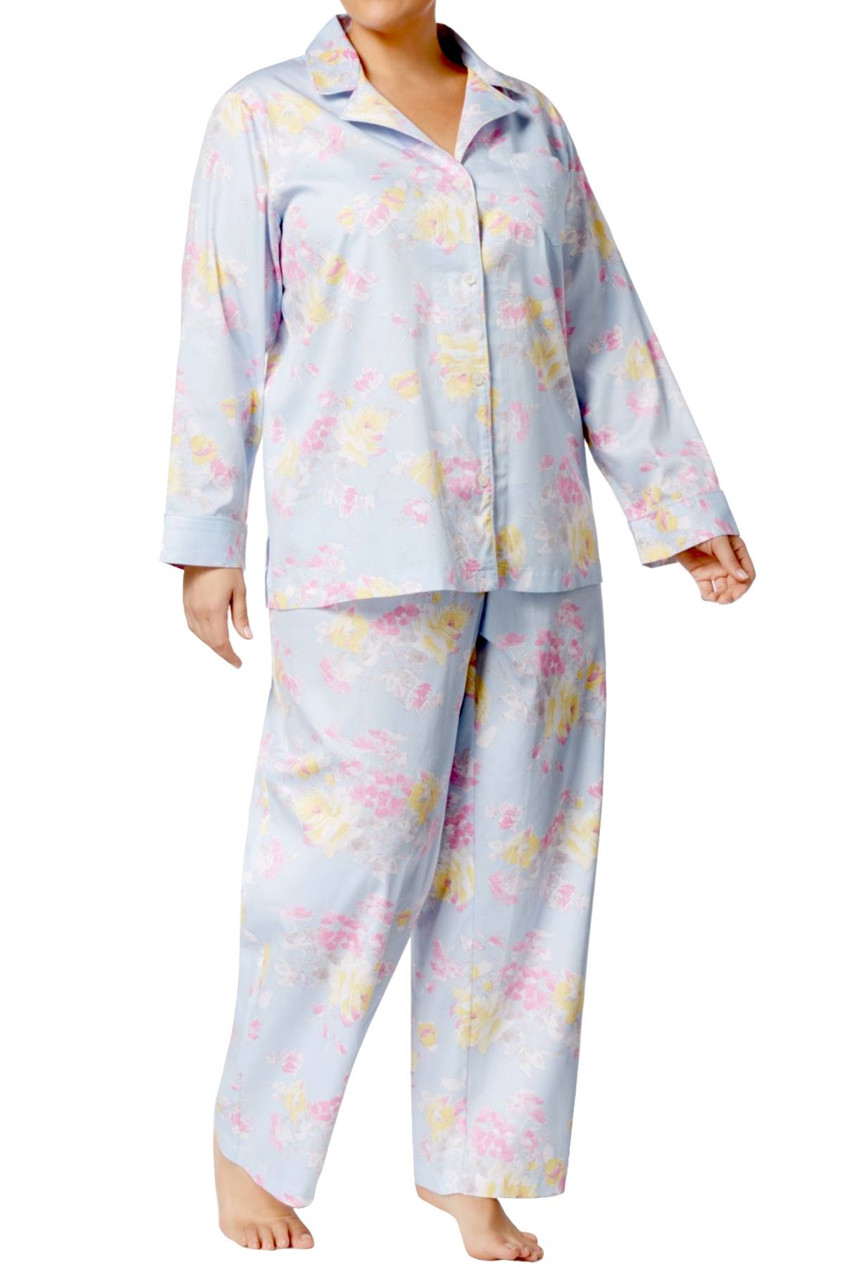 Lauren Ralph Lauren PLUS Blue/Floral-Print Cotton/Sateen Pajama Set