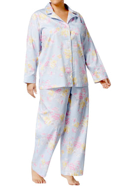 Lauren Ralph Lauren PLUS Blue/Floral-Print Cotton/Sateen Pajama Set thumbnail 1