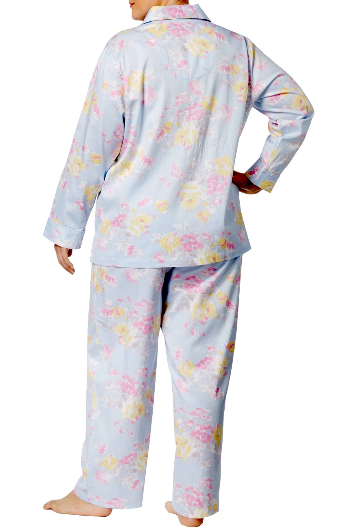 Lauren Ralph Lauren PLUS Blue/Floral-Print Cotton/Sateen Pajama Set