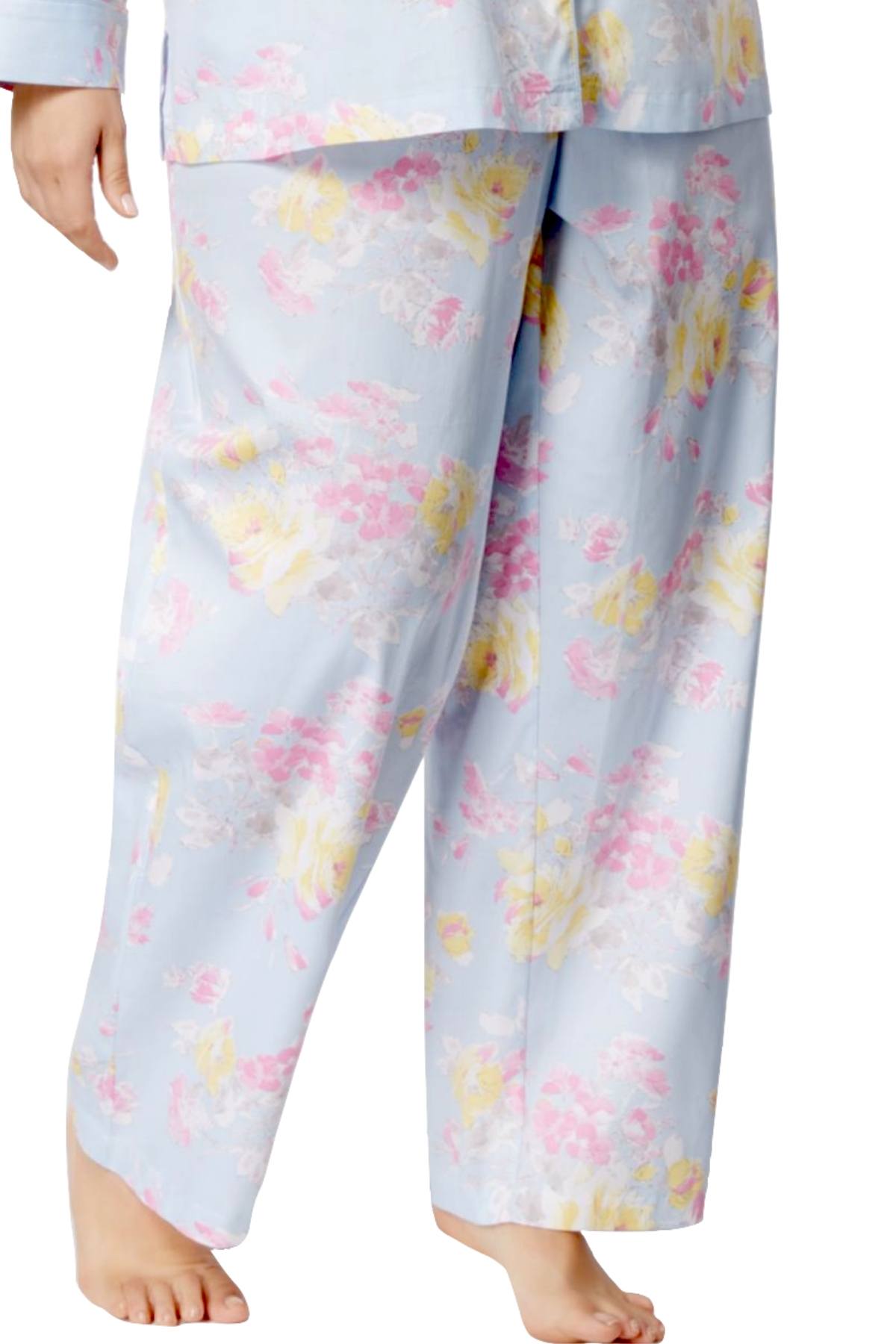 Lauren Ralph Lauren PLUS Blue/Floral-Print Cotton/Sateen Pajama Set