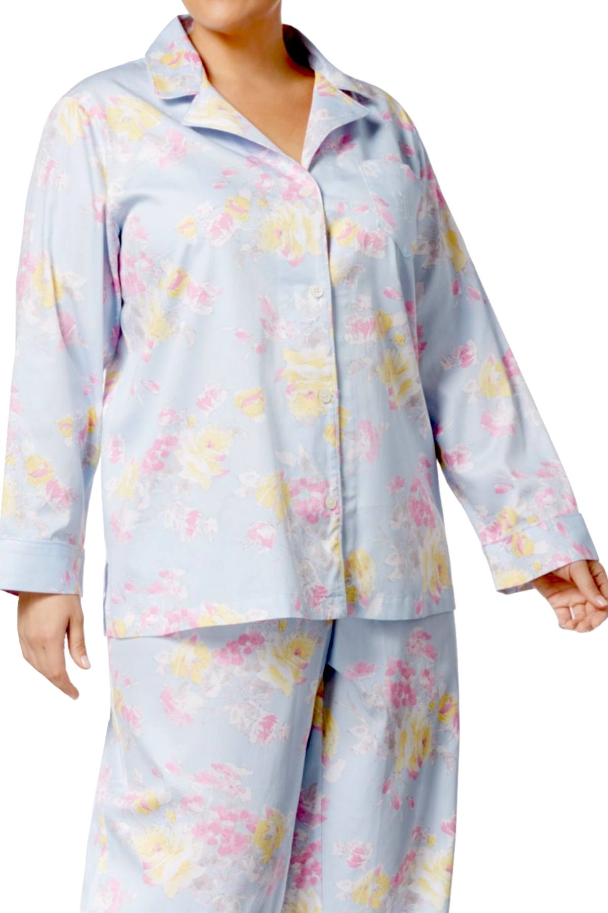 Lauren Ralph Lauren PLUS Blue/Floral-Print Cotton/Sateen Pajama Set