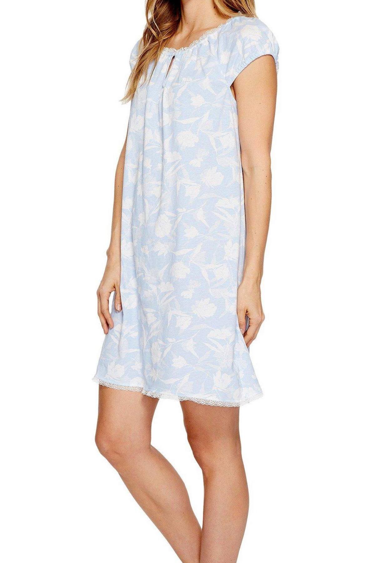 Lauren Ralph Lauren PLUS Blue/Floral-Print Lace-Trim Night-Gown