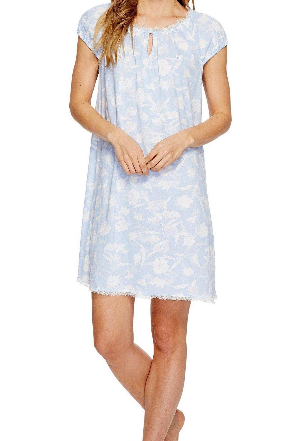 Lauren Ralph Lauren PLUS Blue/Floral-Print Lace-Trim Night-Gown