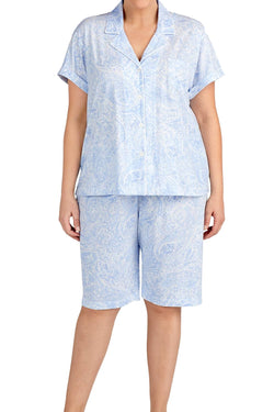 Lauren Ralph Lauren PLUS Blue-Paisley Classic Knit Bermuda Pajama Set thumbnail 1