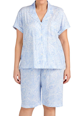 Lauren Ralph Lauren PLUS Blue-Paisley Classic Knit Bermuda Pajama Set thumbnail 2
