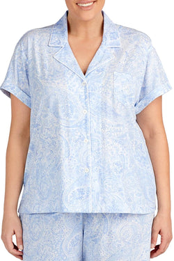 Lauren Ralph Lauren PLUS Blue-Paisley Classic Knit Bermuda Pajama Set thumbnail 3