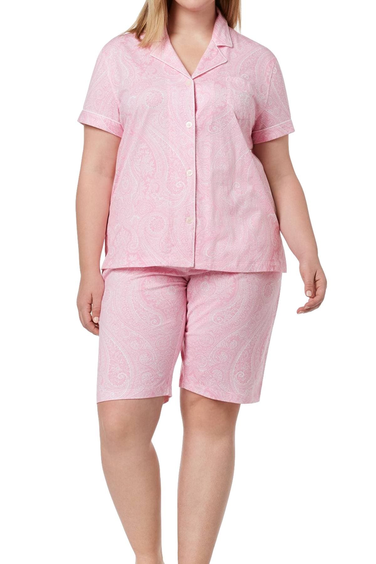 Lauren Ralph Lauren PLUS Pink-Paisley Bingham Bermuda Pajama Set