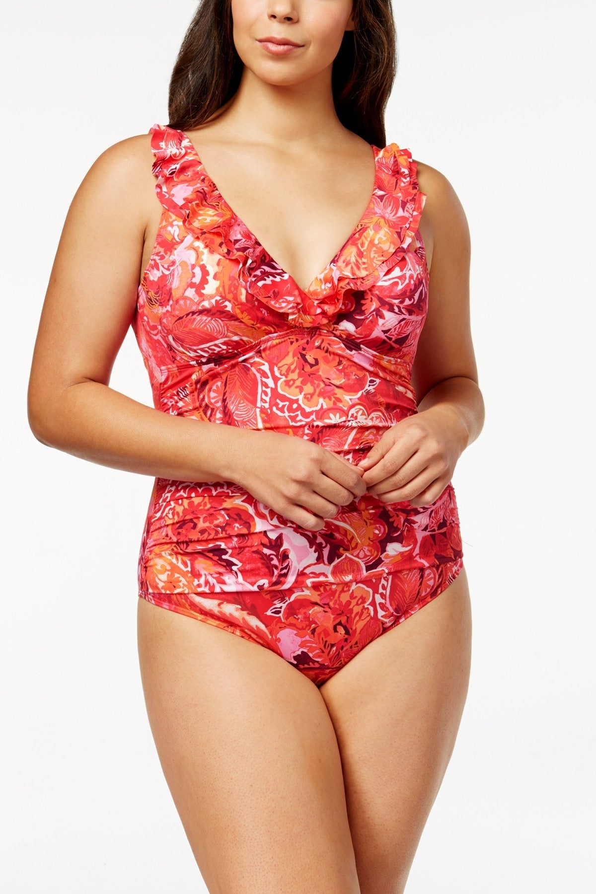 Lauren Ralph Lauren PLUS Printed Coral Tummy Control Swimsuit