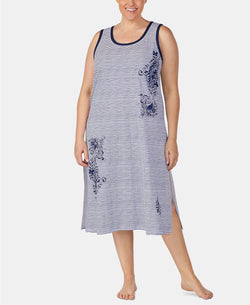 Lauren Ralph Lauren PLUS Striped Cotton Ballet Nightgown in Navy thumbnail 2