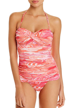 Lauren Ralph Lauren Pink/Coral Calypso Tummy-Control Bandeau Tankini Top thumbnail 3