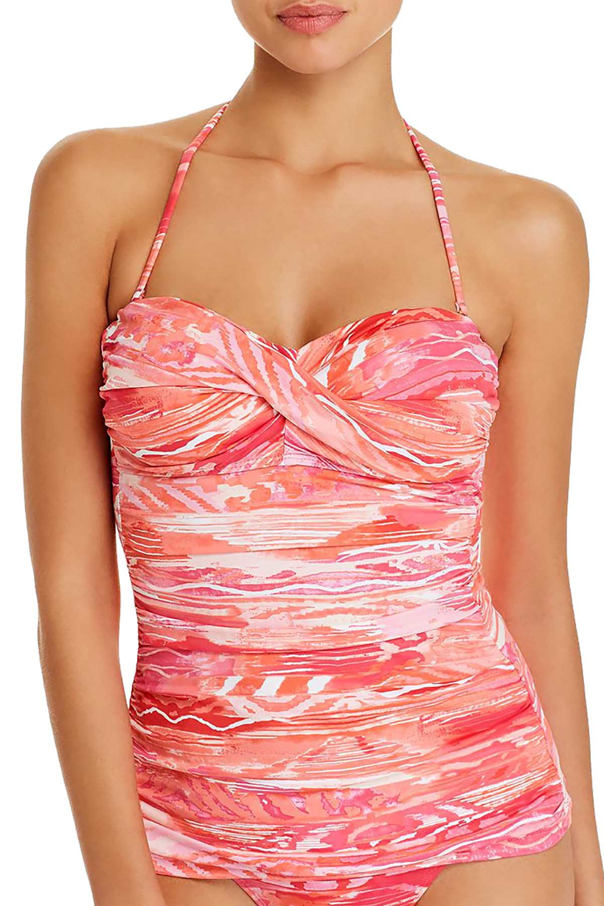 Lauren Ralph Lauren Pink/Coral Calypso Tummy-Control Bandeau Tankini Top