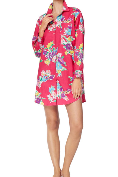 Lauren Ralph Lauren Pink-Floral Portofino Brushed-Twill His Sleepshirt