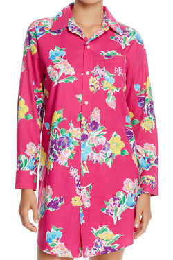 Lauren Ralph Lauren Pink-Floral Portofino Brushed-Twill His Sleepshirt thumbnail 3