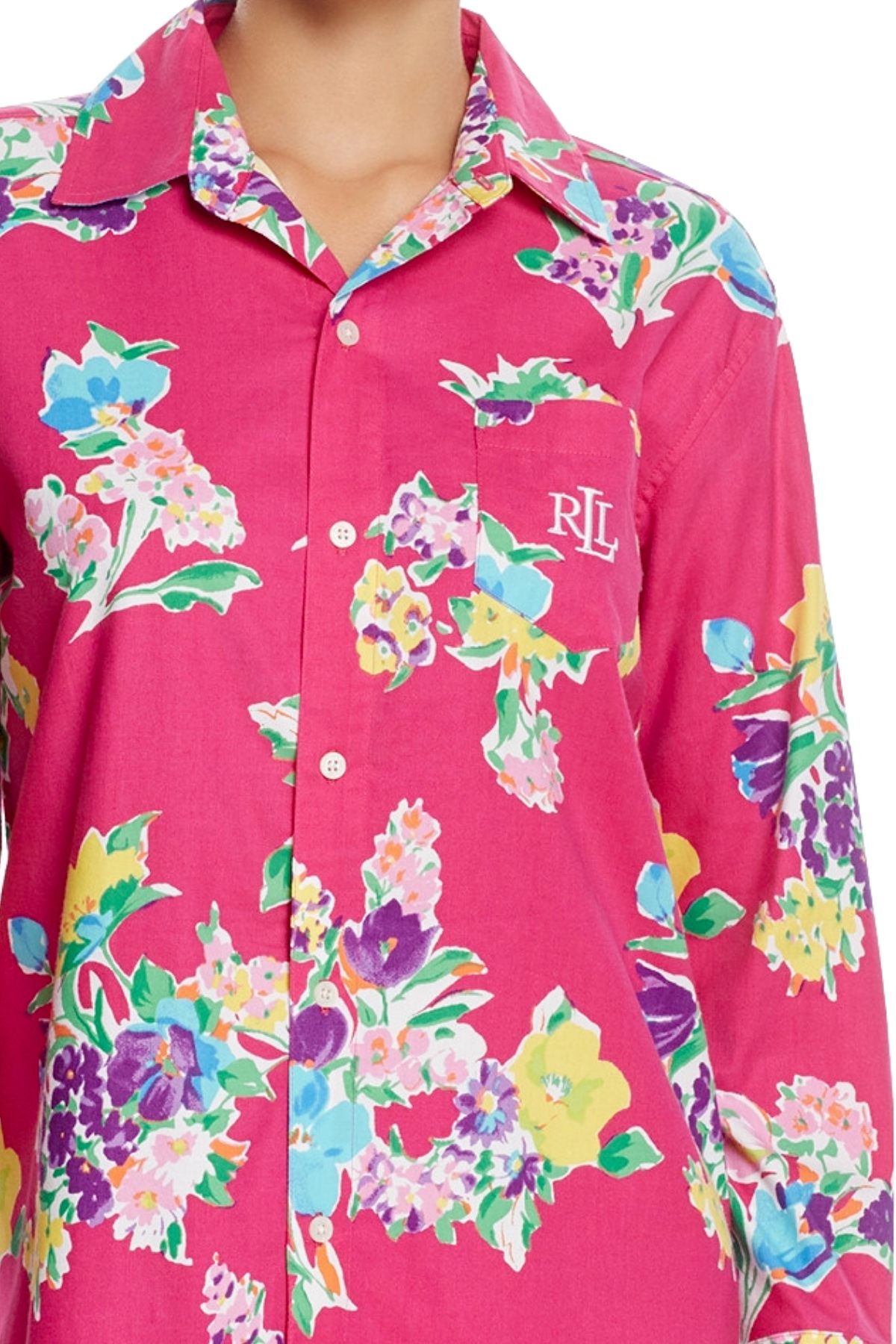 Lauren Ralph Lauren Pink-Floral Portofino Brushed-Twill His Sleepshirt