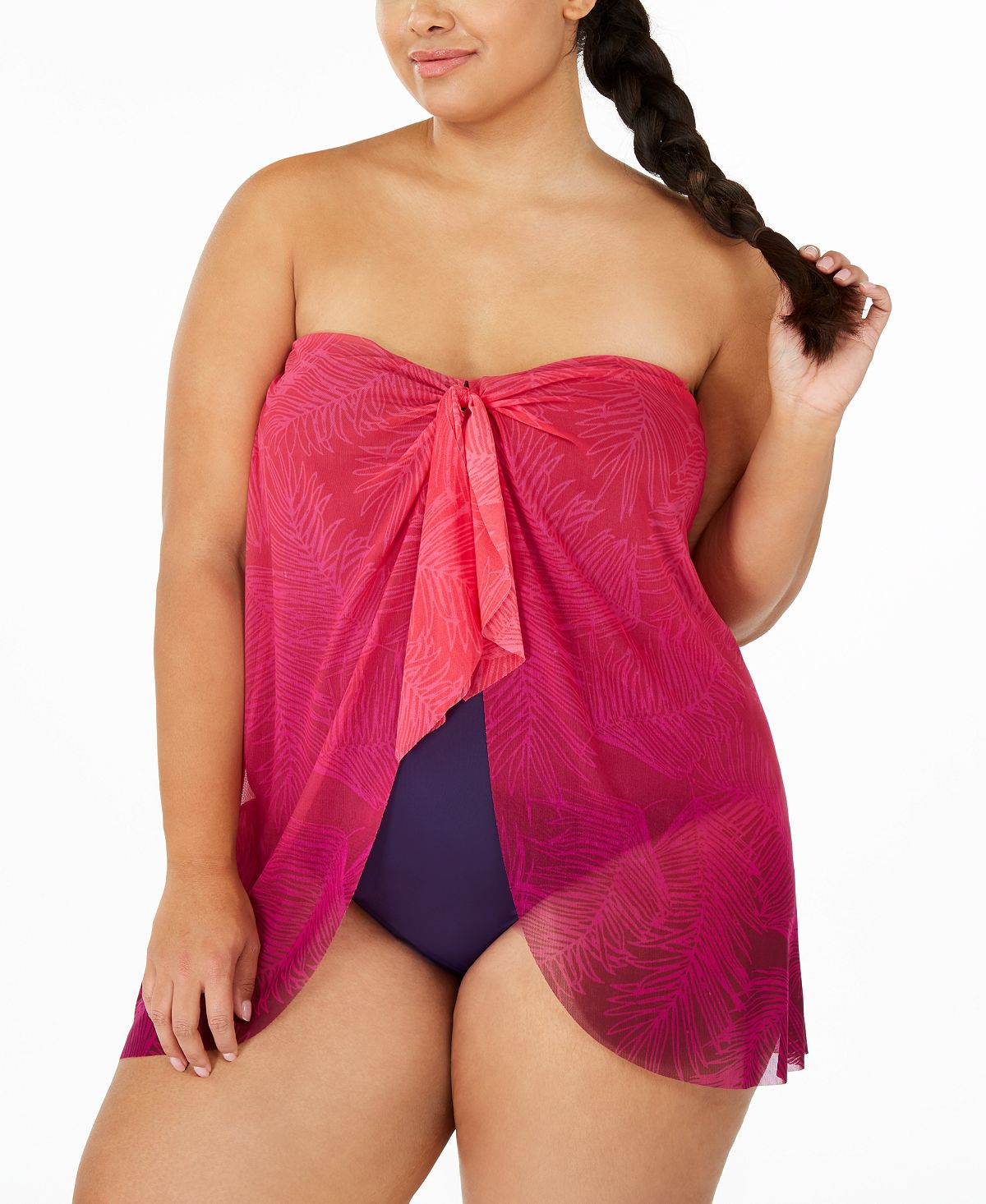 Lauren Ralph Lauren Plus Ombr Palm Flyaway One-piece Swimsuit Pink Ombre
