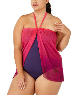 Lauren Ralph Lauren Plus Ombr Palm Flyaway One-piece Swimsuit Pink Ombre thumbnail 3