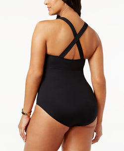 Lauren Ralph Lauren Plus Plunging Tummy-control Shaping One-piece Swimsuit Black thumbnail 2