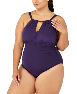 Lauren Ralph Lauren Plus Slimming Fit High-neck Keyhole One-piece Swimsuit Eggplant thumbnail 1
