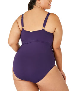Lauren Ralph Lauren Plus Slimming Fit High-neck Keyhole One-piece Swimsuit Eggplant thumbnail 2