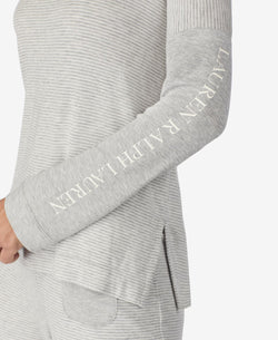 Lauren Ralph Lauren Print & Logo Long-sleeve Knit Pajama Top Heather Stripe thumbnail 3