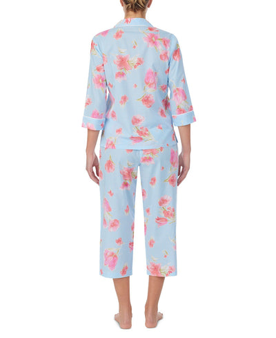 Lauren Ralph Lauren Printed 3/4 Sleeve Capri Pants Pajama Set Turq Print