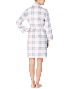 Lauren Ralph Lauren Printed Fleece Short Wrap Robe Grey Plaid thumbnail 2