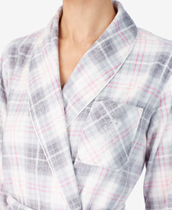 Lauren Ralph Lauren Printed Fleece Short Wrap Robe Grey Plaid thumbnail 3