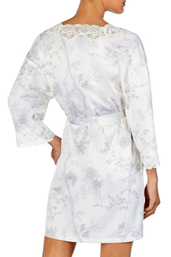 Lauren Ralph Lauren Printed Lace Trim Wrap Robe in White thumbnail 2