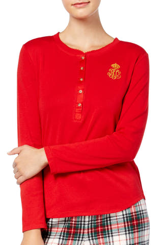 Lauren Ralph Lauren Red Giftables Henley Pajama Lounge Top