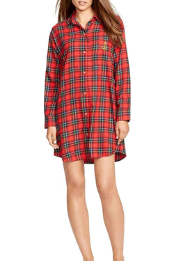 Lauren Ralph Lauren Red-Plaid Brushed-Twill His Sleepshirt thumbnail 1