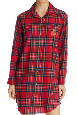 Lauren Ralph Lauren Red-Plaid Brushed-Twill His Sleepshirt thumbnail 2