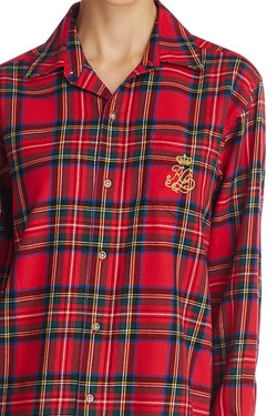 Lauren Ralph Lauren Red-Plaid Brushed-Twill His Sleepshirt thumbnail 3