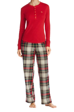 Lauren Ralph Lauren Red/Plaid Henley Pajama Set thumbnail 1