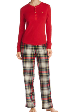 Lauren Ralph Lauren Red/Plaid Henley Pajama Set thumbnail 2