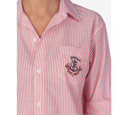 Lauren Ralph Lauren Roll-sleeve Cotton Sleepshirt Nightgown Red Stp thumbnail 2