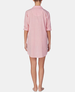 Lauren Ralph Lauren Roll-sleeve Cotton Sleepshirt Nightgown Red Stp thumbnail 3