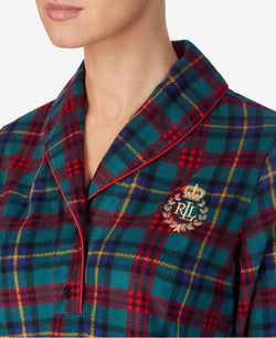 Lauren Ralph Lauren Shawl-collar Printed Fleece Lounger Sleepshirt Nightgown Grn Pld thumbnail 2