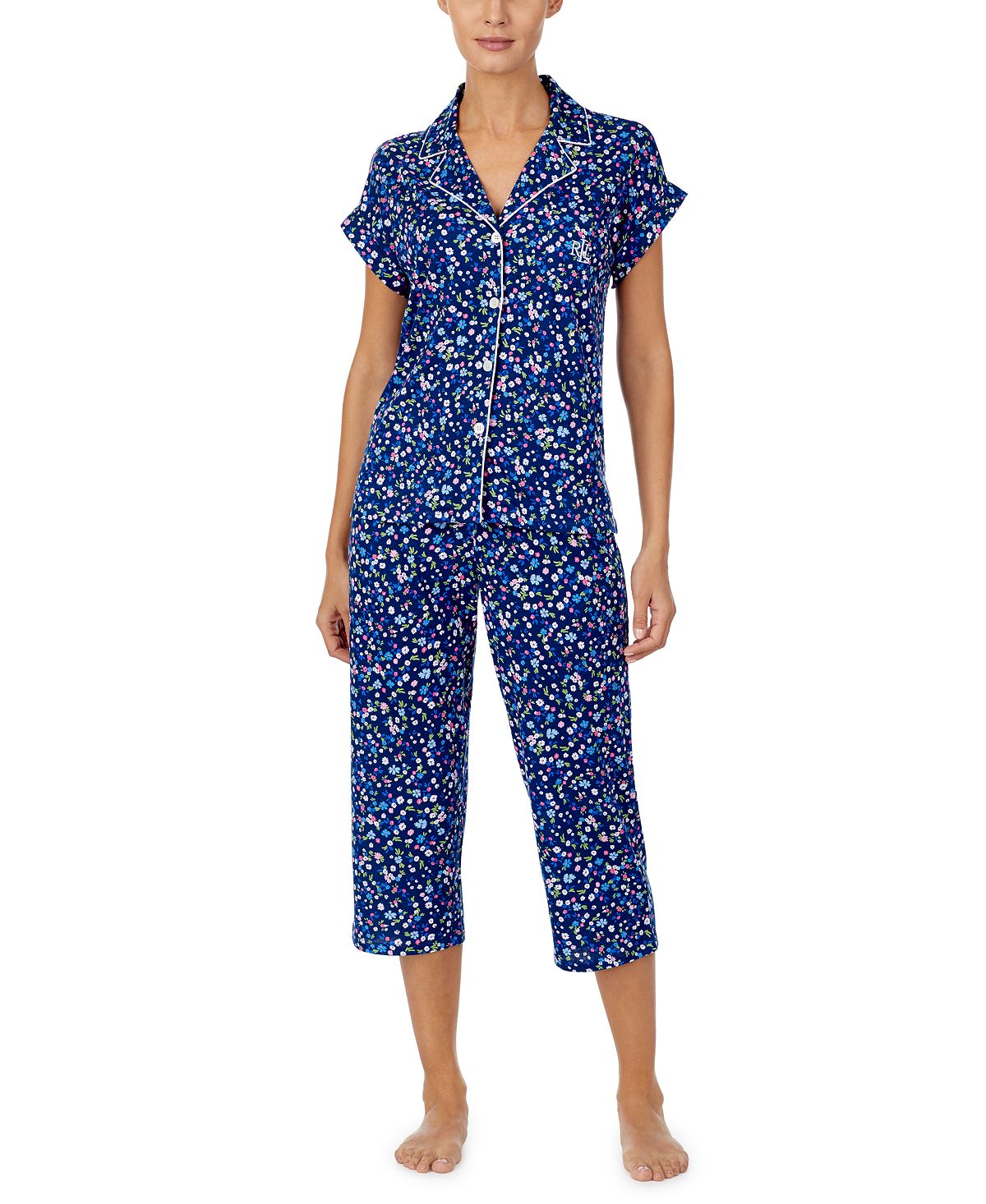 Lauren Ralph Lauren Short Sleeve Top & Capri Pajama Set Navy/prt