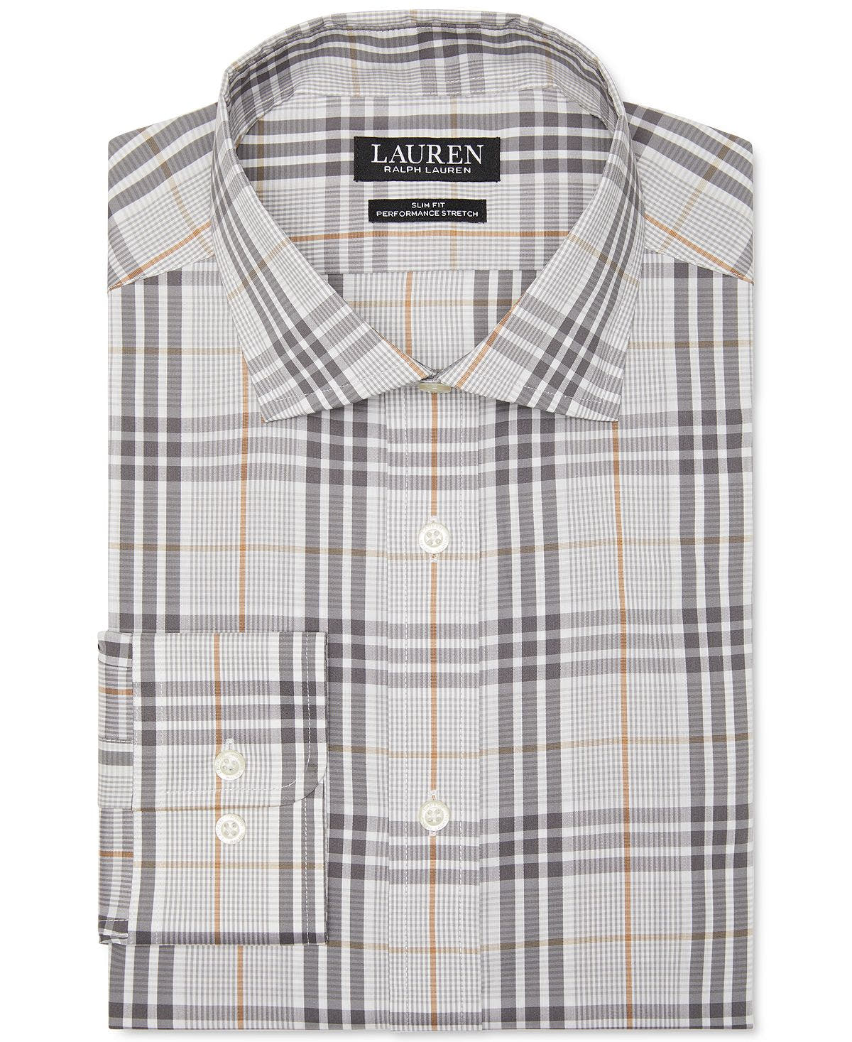 Lauren Ralph Lauren Slim-fit Non-iron Performance Stretch Plaid Dress Shirt Tan Multi