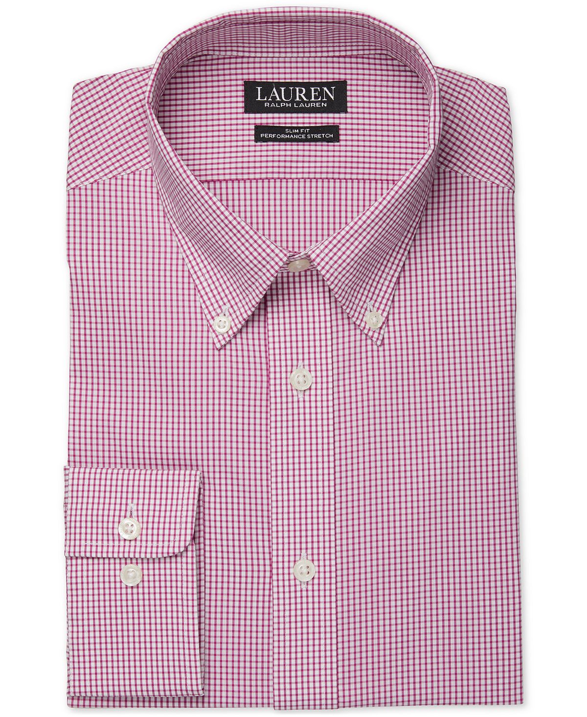 Lauren Ralph Lauren Slim-fit Wrinkle Resistant Ultraflex Performance Stretch Mint Mini-check Dress Shirt Magenta