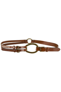 Lauren Ralph Lauren Tan Vachetta Tri-Strap Leather Belt thumbnail 3