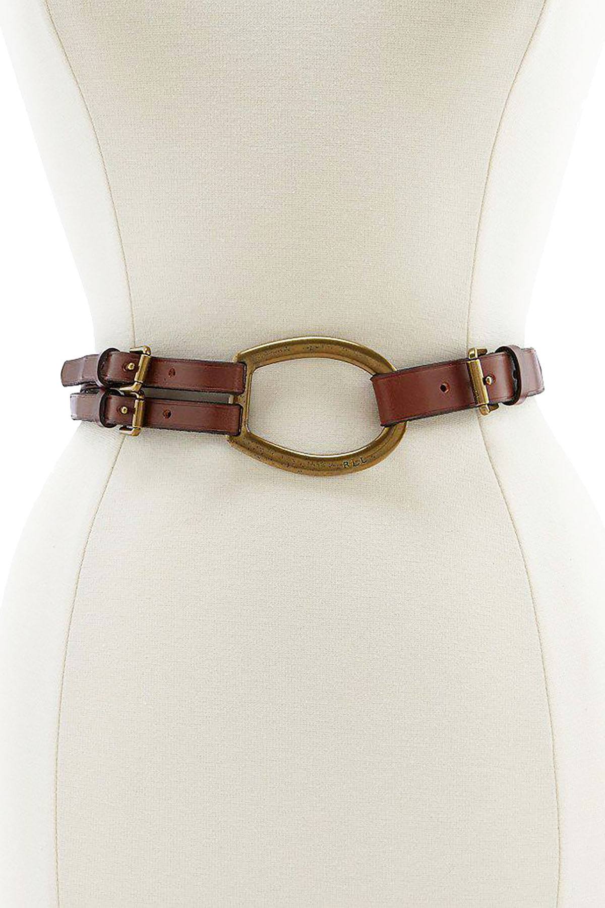 Lauren Ralph Lauren Tan Vachetta Tri-Strap Leather Belt