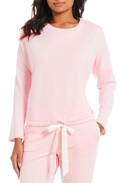 Lauren Ralph Lauren Tie Hem French Terry Lounge Top in Pink Heather thumbnail 2