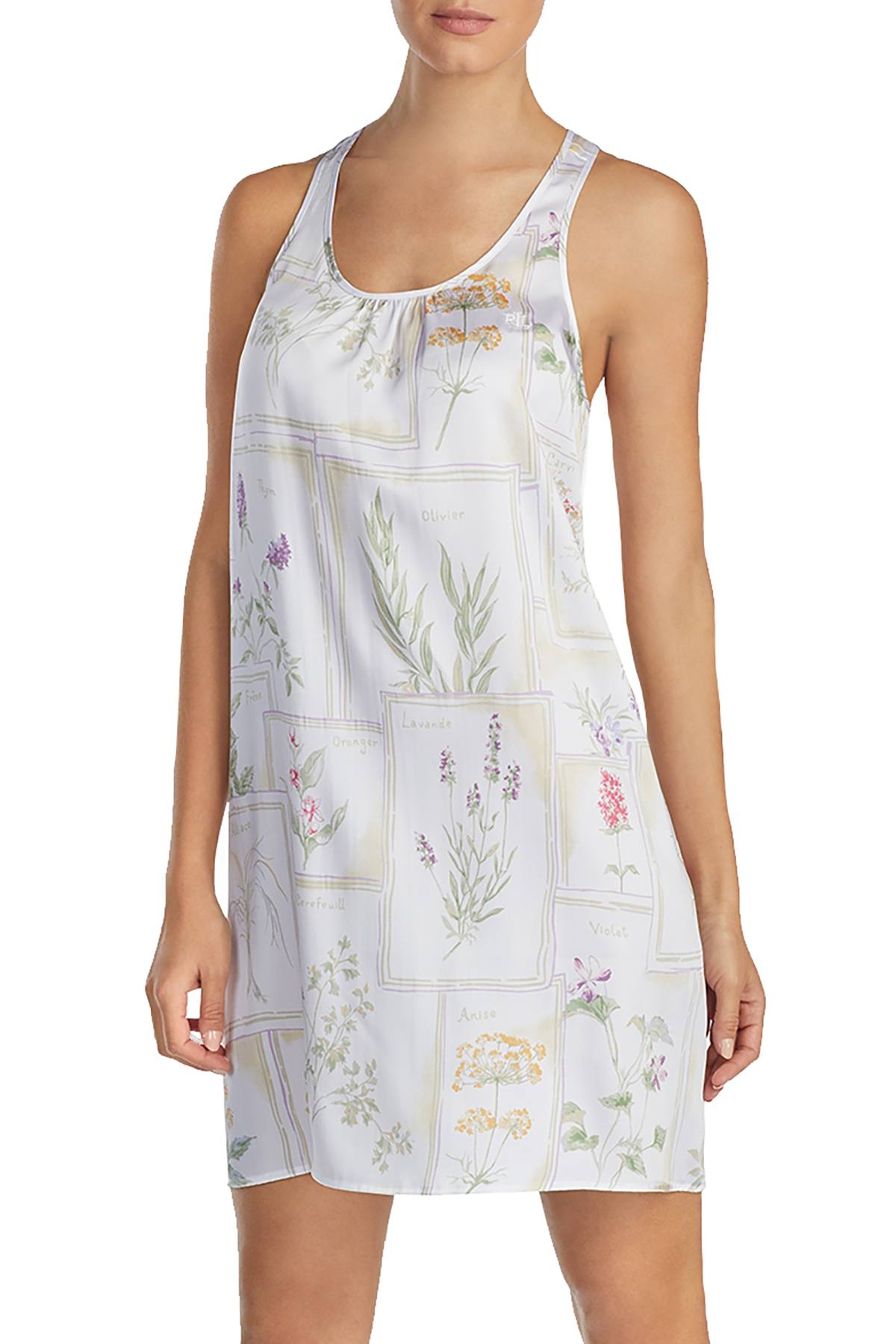 Lauren Ralph Lauren White Botanical-Print Classy Woven Nightgown